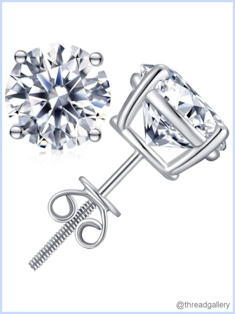 Moissanite Stud Earrings 925 Sterling Silver 18K White Gold Plated Screw Back
